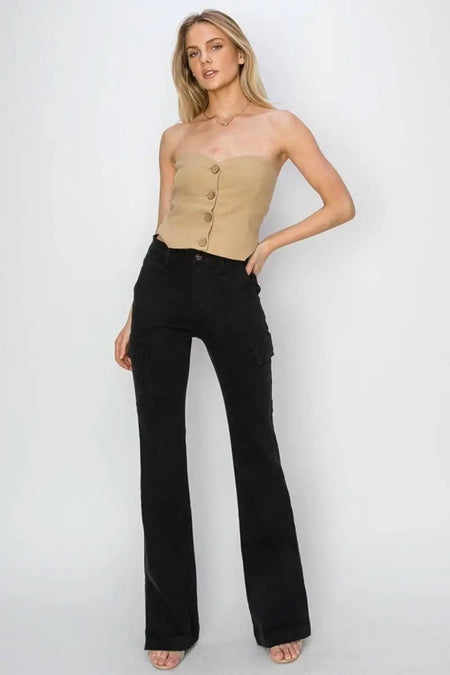 RISEN Full Size High Rise Side Slit Cargo Bootcut Jeans - Sleekdenim.com