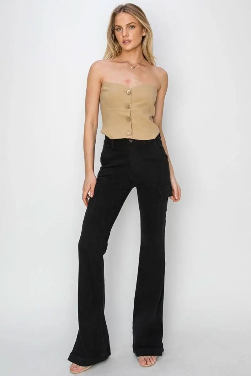 RISEN Full Size High Rise Side Slit Cargo Bootcut Jeans - Sleekdenim.com