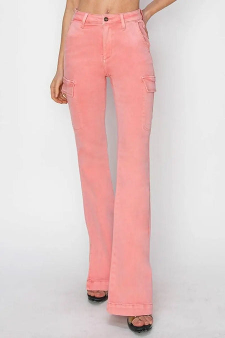 RISEN Full Size High Rise Side Slit Cargo Bootcut Jeans - Sleekdenim.com