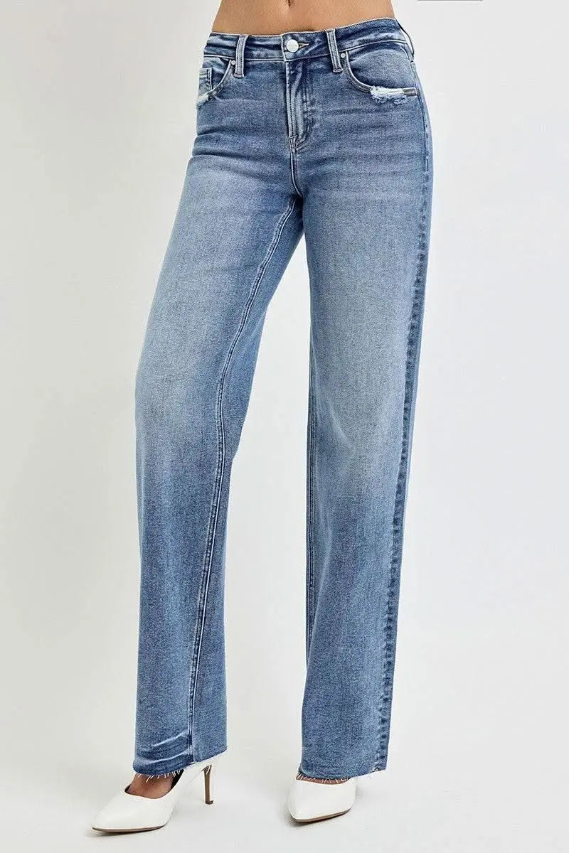 RISEN Full Size High Rise Straight Leg Jeans with Pockets - Sleekdenim.com