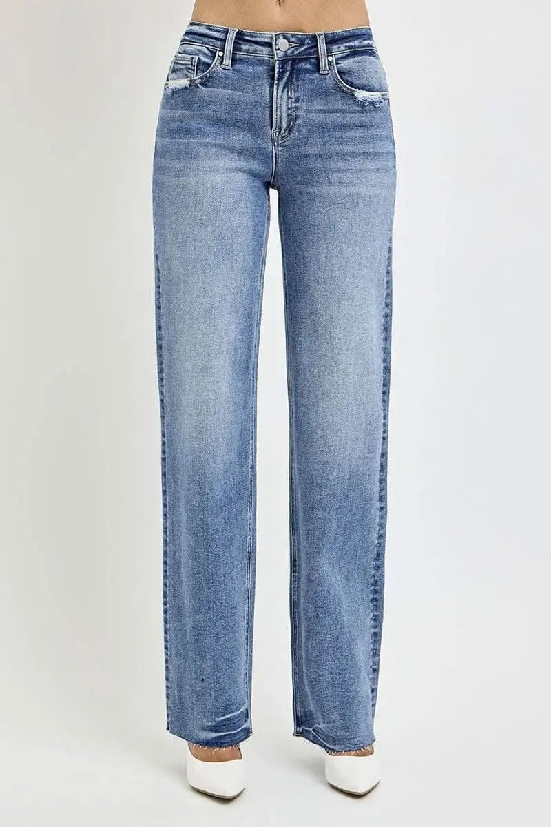 RISEN Full Size High Rise Straight Leg Jeans with Pockets - Sleekdenim.com