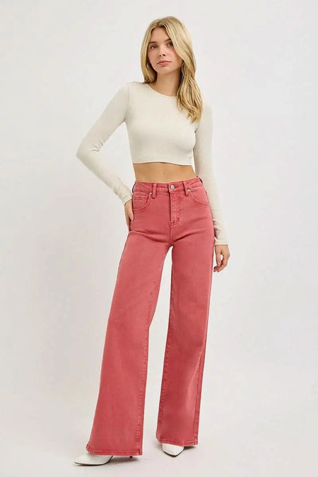 RISEN Full Size High Rise Tummy Control Wide Leg Jeans - Sleekdenim.com