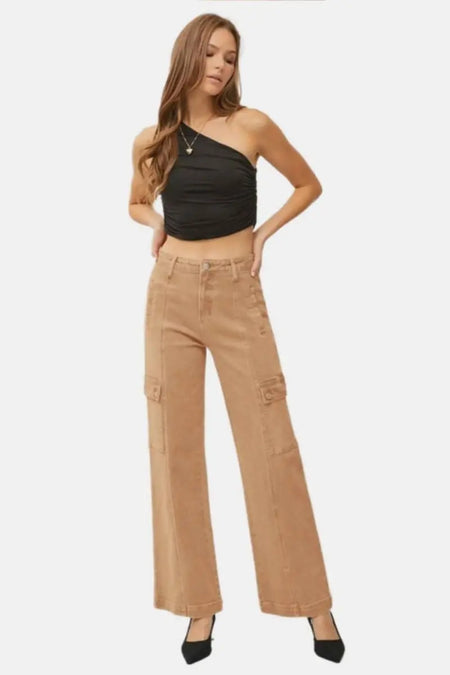 RISEN Full Size High Rise Wide Leg Cargo Jeans - Sleekdenim.com