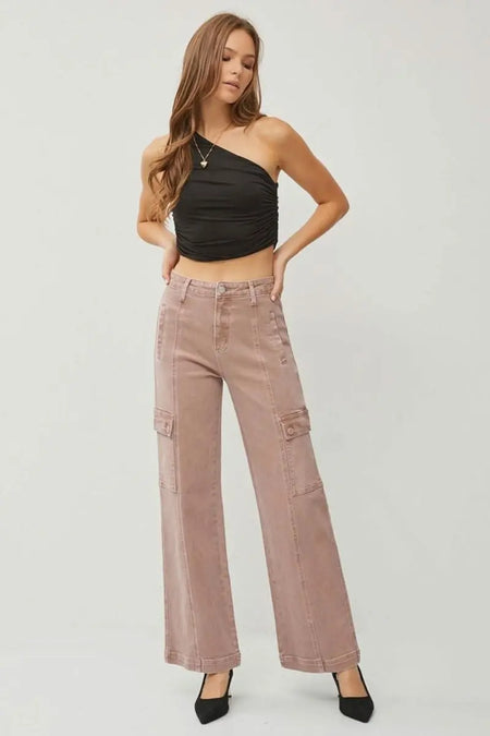 RISEN Full Size High Rise Wide Leg Cargo Jeans - Sleekdenim.com