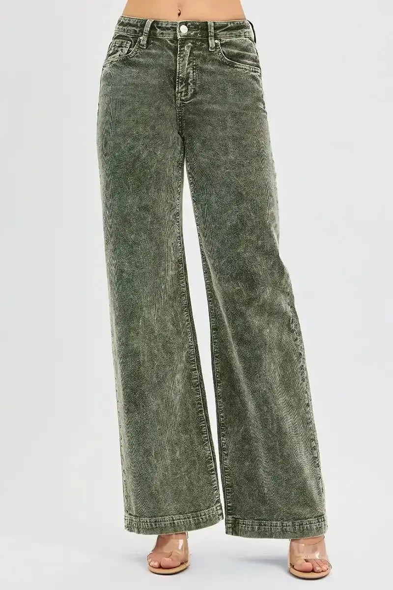 RISEN Full Size High Rise Wide Leg Corduroy Jeans Plus Size - Sleekdenim.com