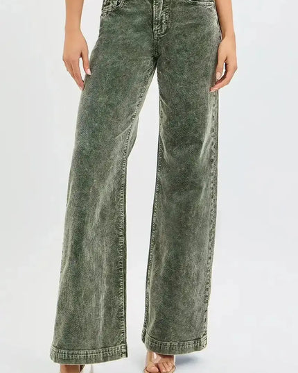 RISEN Full Size High Rise Wide Leg Corduroy Jeans Plus Size - Sleekdenim.com