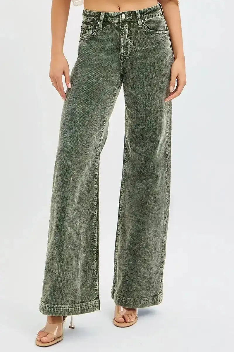 Risen Lilly High Rise Wide Leg Forest Corduroy Pants - Sleekdenim.com