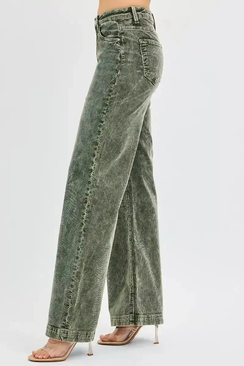 Risen Lilly High Rise Wide Leg Forest Corduroy Pants - Sleekdenim.com