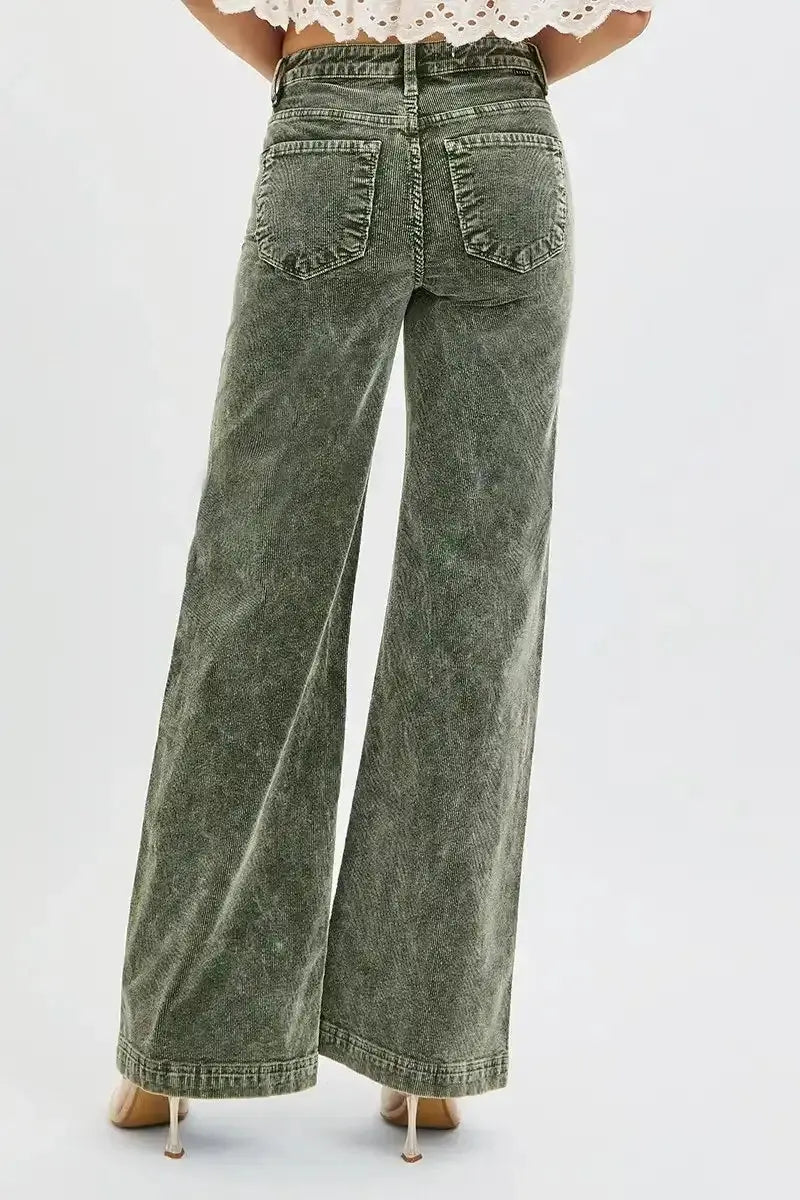 Risen Lilly High Rise Wide Leg Forest Corduroy Pants - Sleekdenim.com
