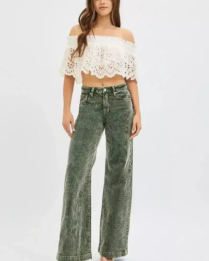 RISEN Full Size High Rise Wide Leg Corduroy Jeans Plus Size - Sleekdenim.com