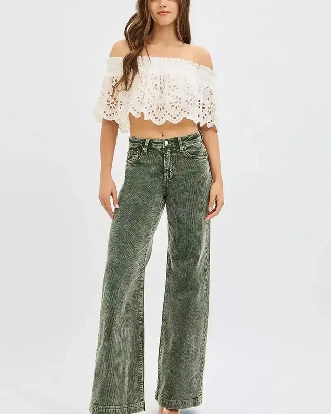 RISEN Full Size High Rise Wide Leg Corduroy Jeans Plus Size - Sleekdenim.com