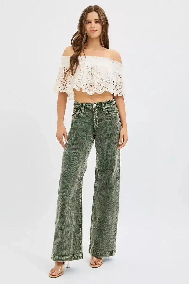 RISEN Full Size High Rise Wide Leg Corduroy Jeans Plus Size - Sleekdenim.com