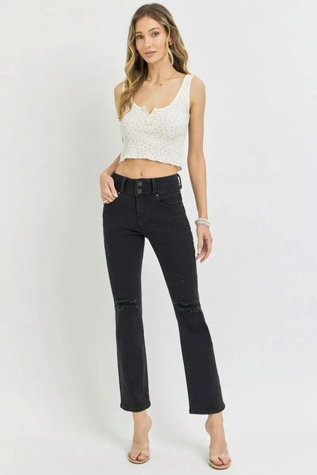 RISEN Full Size High Rise Wide Waistband Ankle Bootcut Jeans - Sleekdenim.com