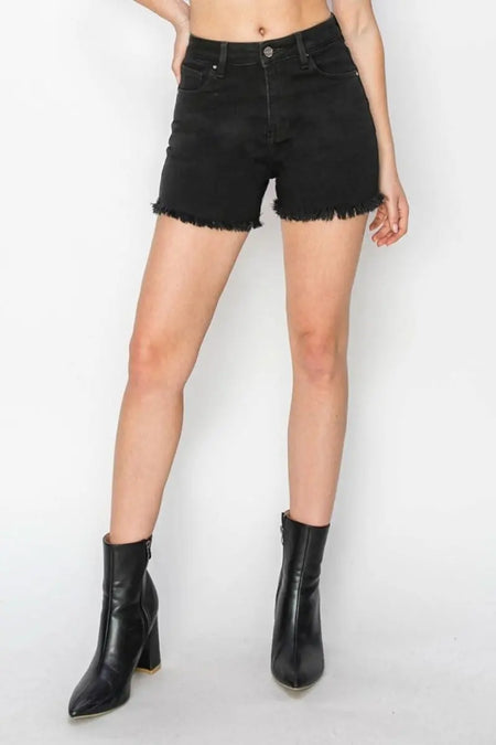 RISEN Full Size High Waist Raw Hem Denim Shorts - Sleekdenim.com