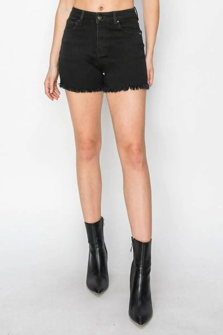 RISEN Full Size High Waist Raw Hem Denim Shorts - Sleekdenim.com