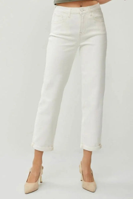 RISEN Full Size High Waist Rolled Hem Straight Jeans - Sleekdenim.com