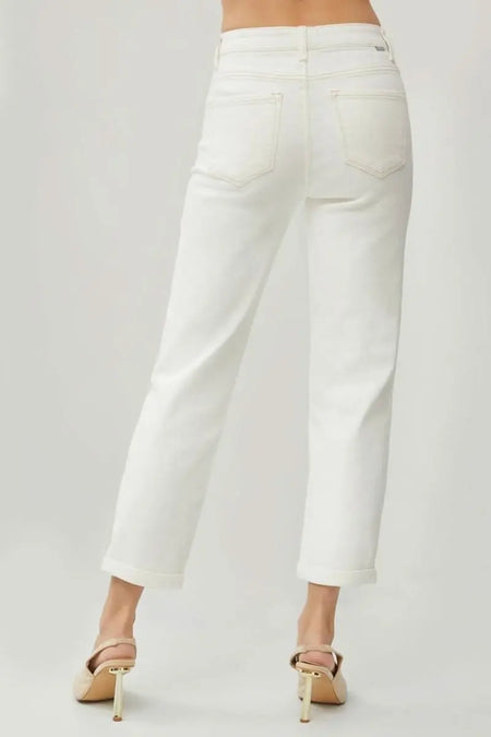 RISEN Full Size High Waist Rolled Hem Straight Jeans - Sleekdenim.com