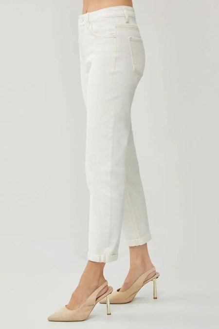 RISEN Full Size High Waist Rolled Hem Straight Jeans - Sleekdenim.com