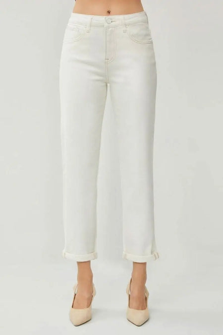 RISEN Full Size High Waist Rolled Hem Straight Jeans - Sleekdenim.com