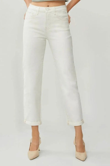 RISEN Full Size High Waist Rolled Hem Straight Jeans - Sleekdenim.com