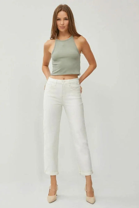 RISEN Full Size High Waist Rolled Hem Straight Jeans - Sleekdenim.com