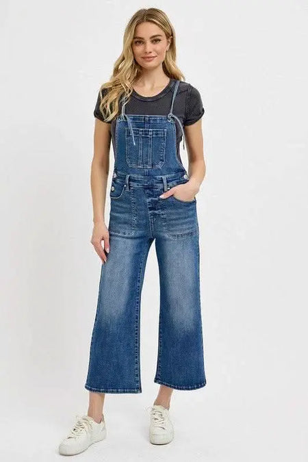 RISEN Full Size Knotted Strap Denim Overalls with Pockets Plus Size - Sleekdenim.com