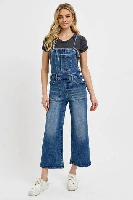 RISEN Full Size Knotted Strap Denim Overalls with Pockets Plus Size - Sleekdenim.com