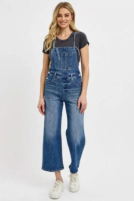 RISEN Full Size Knotted Strap Denim Overalls with Pockets Plus Size - Sleekdenim.com