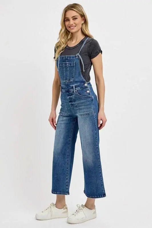 RISEN Full Size Knotted Strap Denim Overalls with Pockets Plus Size - Sleekdenim.com