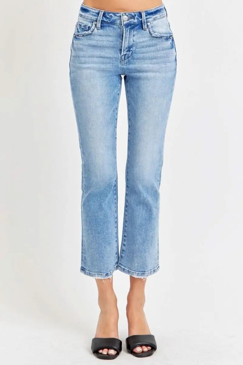 RISEN Full Size Low Rise Crop Slim Straight Jeans - Sleekdenim.com