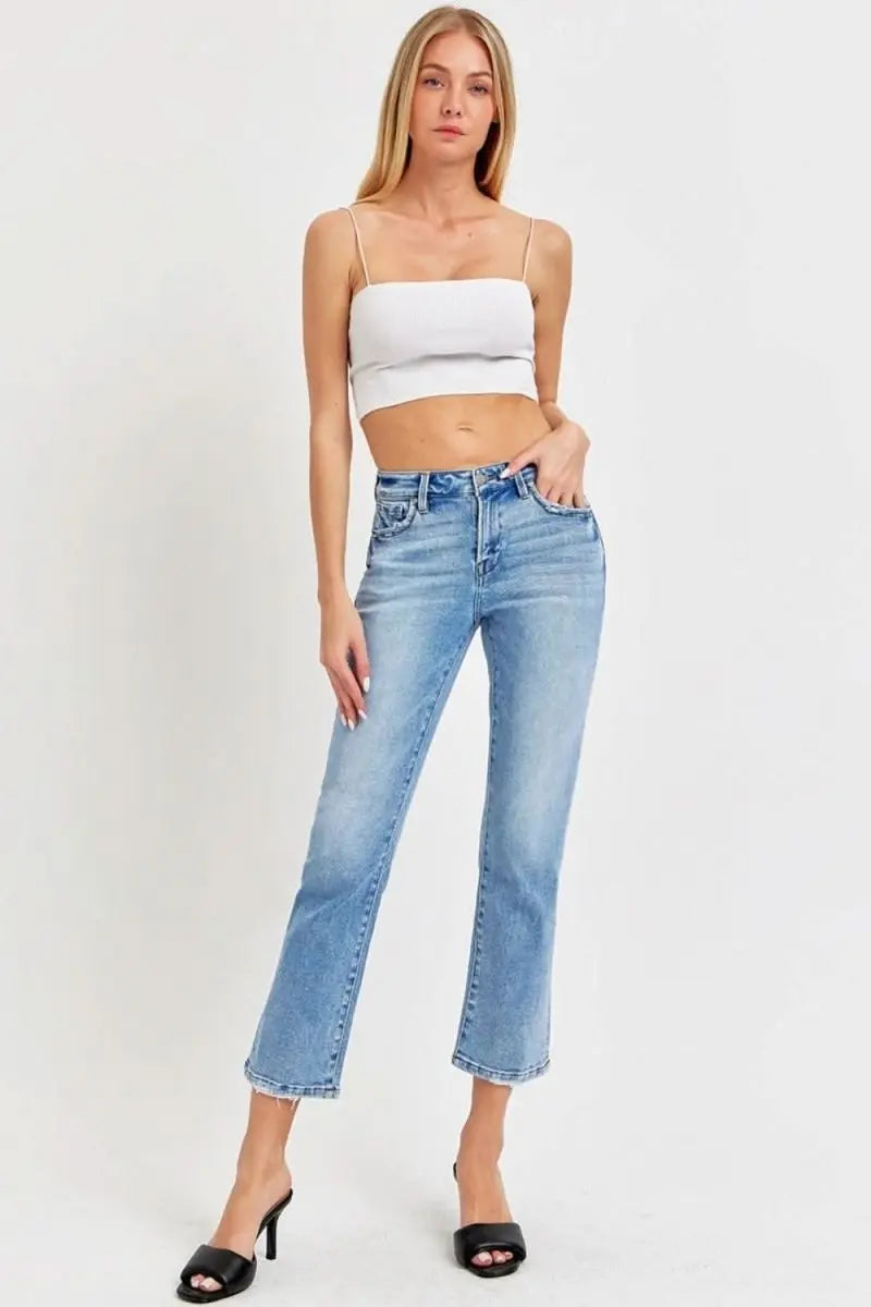 RISEN Full Size Low Rise Crop Slim Straight Jeans - Sleekdenim.com