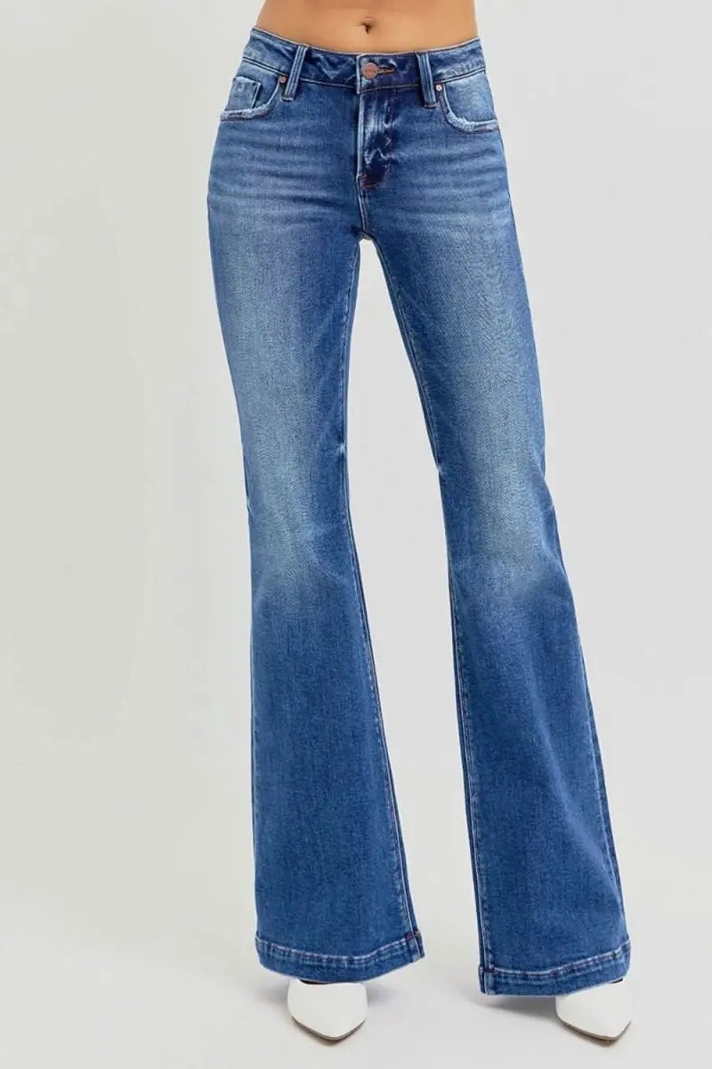 RISEN Full Size Low Rise Flare Jeans with Pockets - Sleekdenim.com