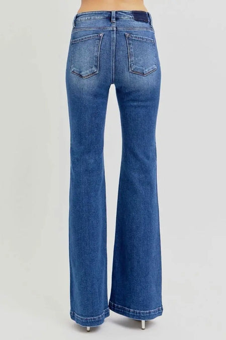 RISEN Full Size Low Rise Flare Jeans with Pockets - Sleekdenim.com