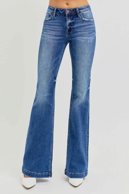 RISEN Full Size Low Rise Flare Jeans with Pockets - Sleekdenim.com