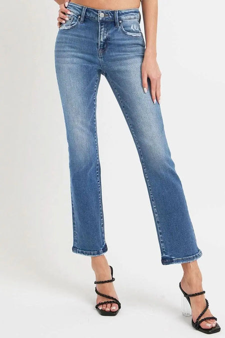 RISEN Full Size Mid Rise Ankle Straight Jeans with Pockets - Sleekdenim.com