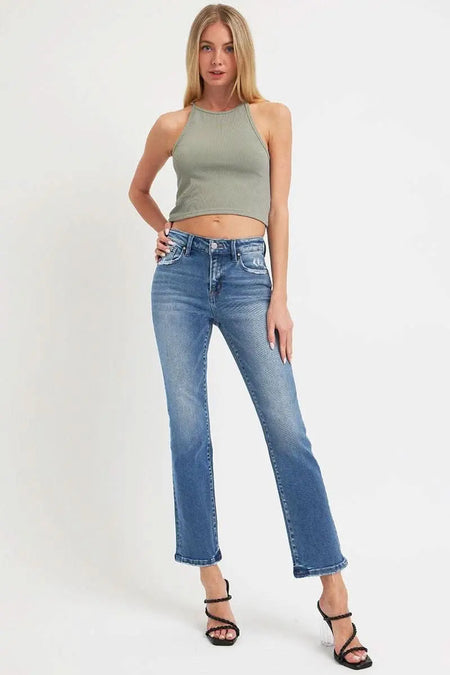 RISEN Full Size Mid Rise Ankle Straight Jeans with Pockets - Sleekdenim.com