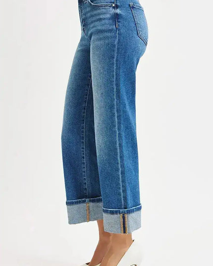 RISEN Full Size Mid Rise Crop Straight Cuffed Jeans Plus Size - Sleekdenim.com