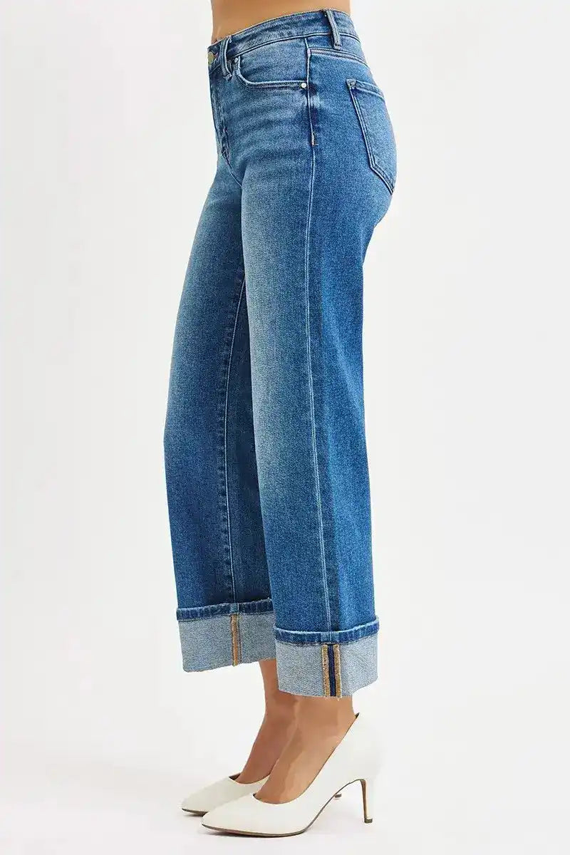 RISEN Mid Rise Cropped Straight Leg Cuffed Jeans PWA21209 - Sleekdenim.com