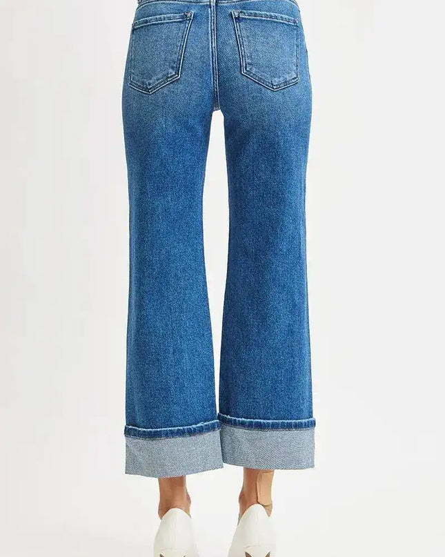 RISEN Full Size Mid Rise Crop Straight Cuffed Jeans Plus Size - Sleekdenim.com