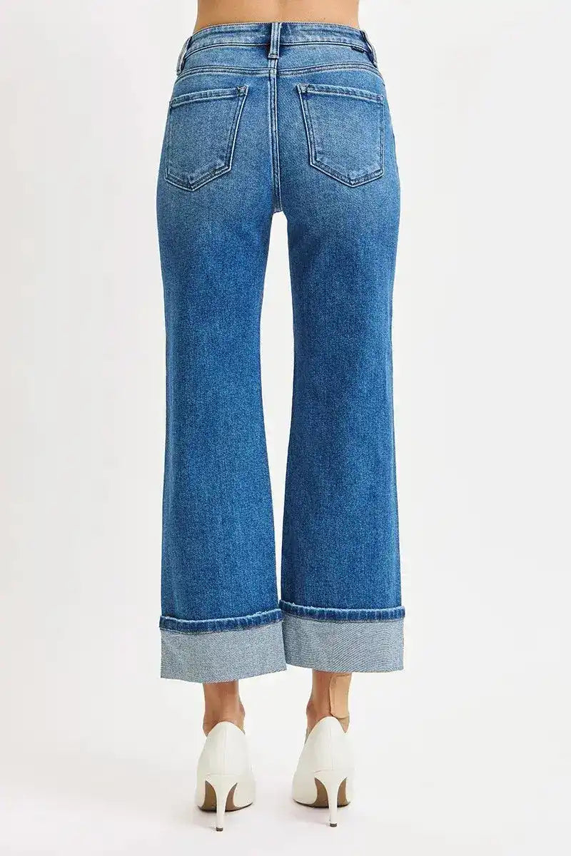 RISEN Mid Rise Cropped Straight Leg Cuffed Jeans PWA21209 - Sleekdenim.com