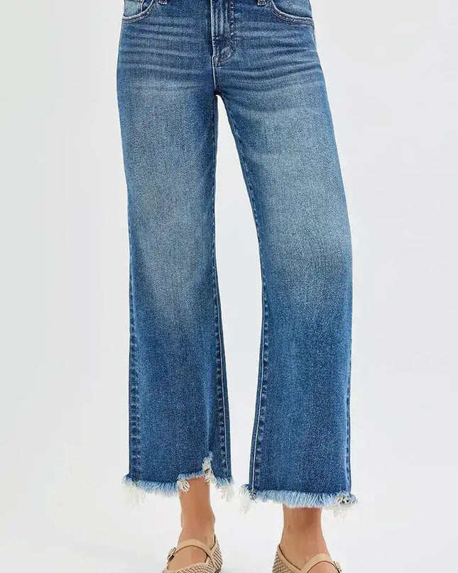 RISEN Full Size Mid Rise Crop Straight Jeans Plus Size - Sleekdenim.com