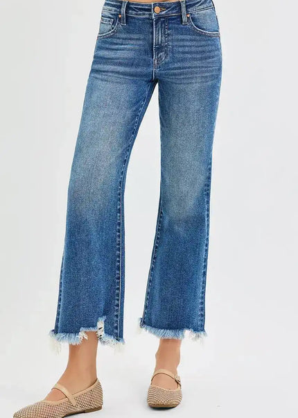 RISEN Full Size Mid Rise Crop Straight Jeans Plus Size - Sleekdenim.com