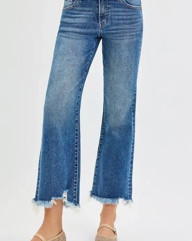 RISEN Full Size Mid Rise Crop Straight Jeans Plus Size - Sleekdenim.com