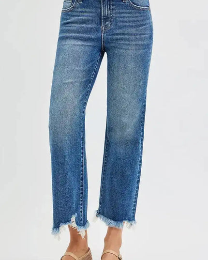 RISEN Full Size Mid Rise Crop Straight Jeans Plus Size - Sleekdenim.com