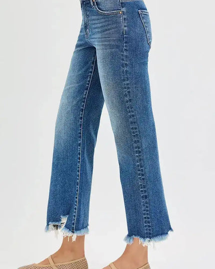 RISEN Full Size Mid Rise Crop Straight Jeans Plus Size - Sleekdenim.com