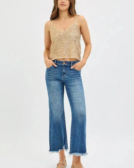 RISEN Full Size Mid Rise Crop Straight Jeans Plus Size - Sleekdenim.com
