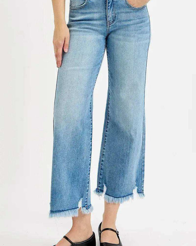 RISEN Full Size Mid Rise Crop Wide Leg Jeans Plus Size - Sleekdenim.com