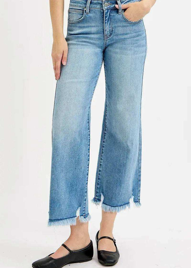 RISEN Full Size Mid Rise Crop Wide Leg Jeans Plus Size - Sleekdenim.com