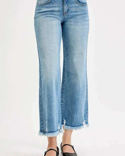 RISEN Full Size Mid Rise Crop Wide Leg Jeans Plus Size - Sleekdenim.com