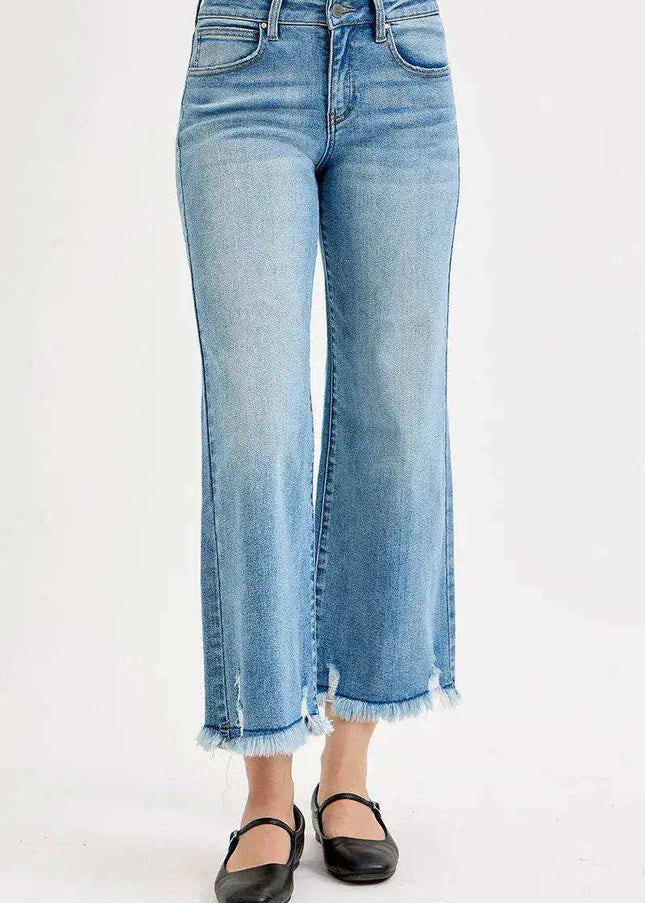 RISEN Full Size Mid Rise Crop Wide Leg Jeans Plus Size - Sleekdenim.com